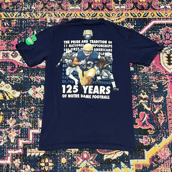 Notre Dame Football T-Shirt Medium Mens Navy Blue 125 Years 1887-2012 Fighting - Picture 2 of 2